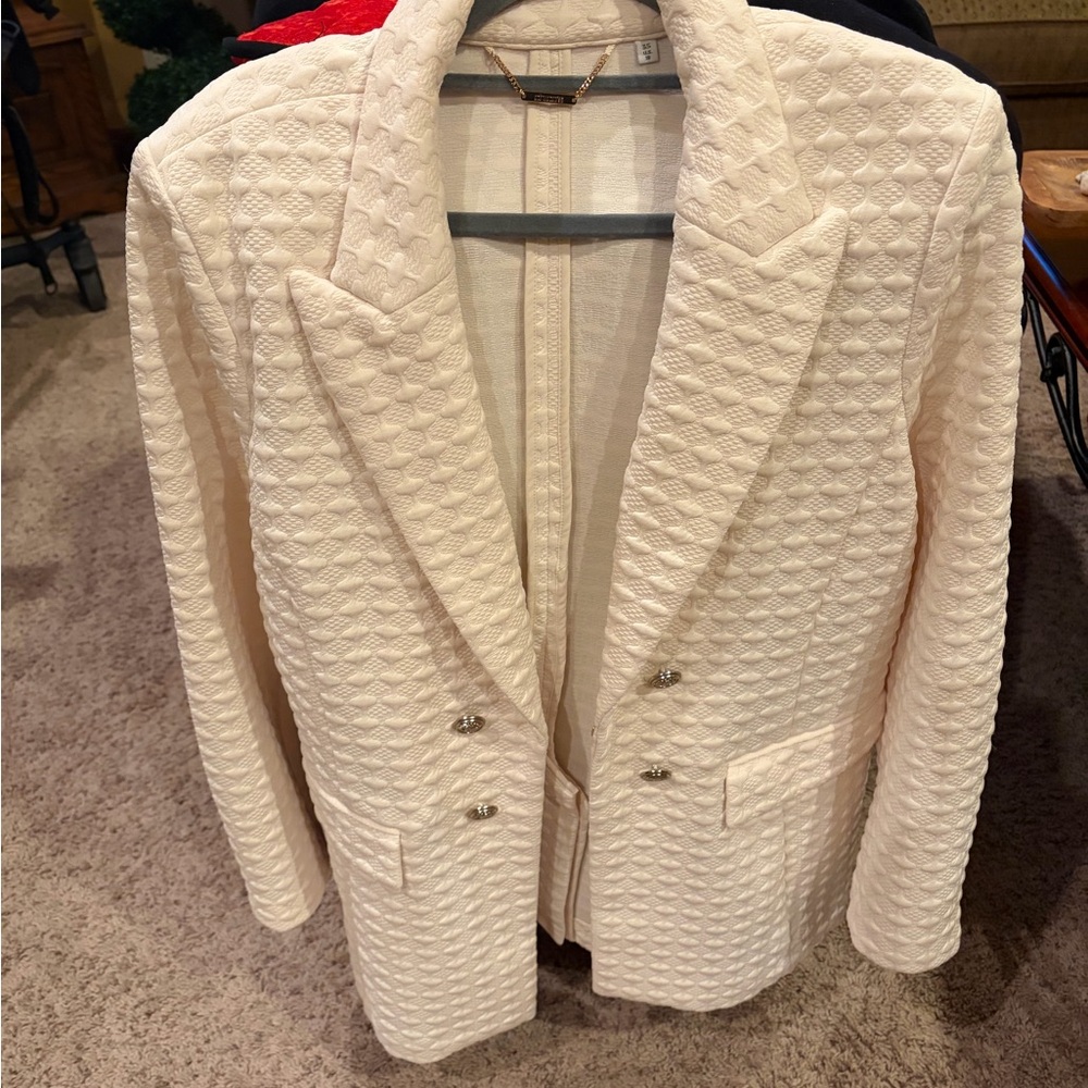 Chico's Ivory Textured Blazer with Silver Accents
